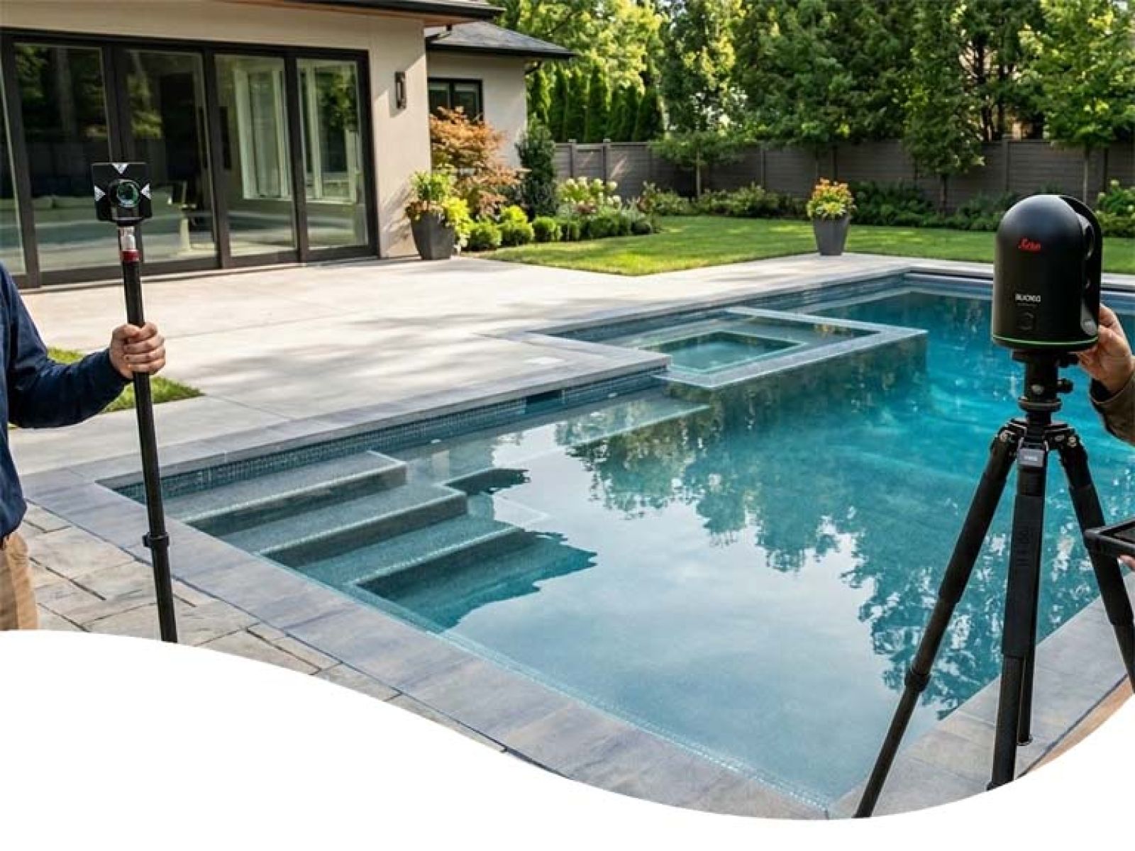 Pool Pirates' LeakTronics technician working on pool leak